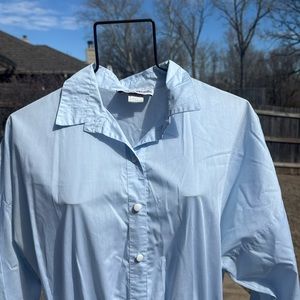 Nos Vintage 1980s Light Blue Full Circle Skirt 15-16 American Shirt Dress USA
